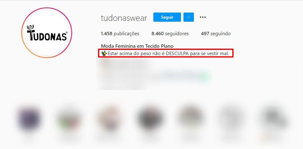 Diferencial de valor da loja tudonas em biografia do instagram