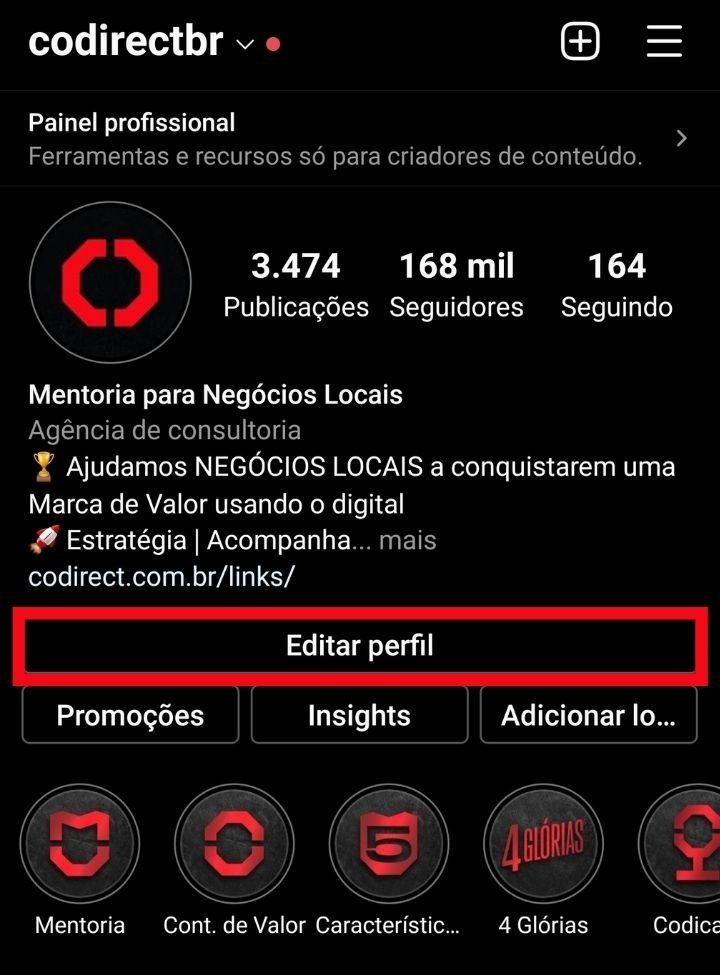 biografia para instagram codirect - editar perfil